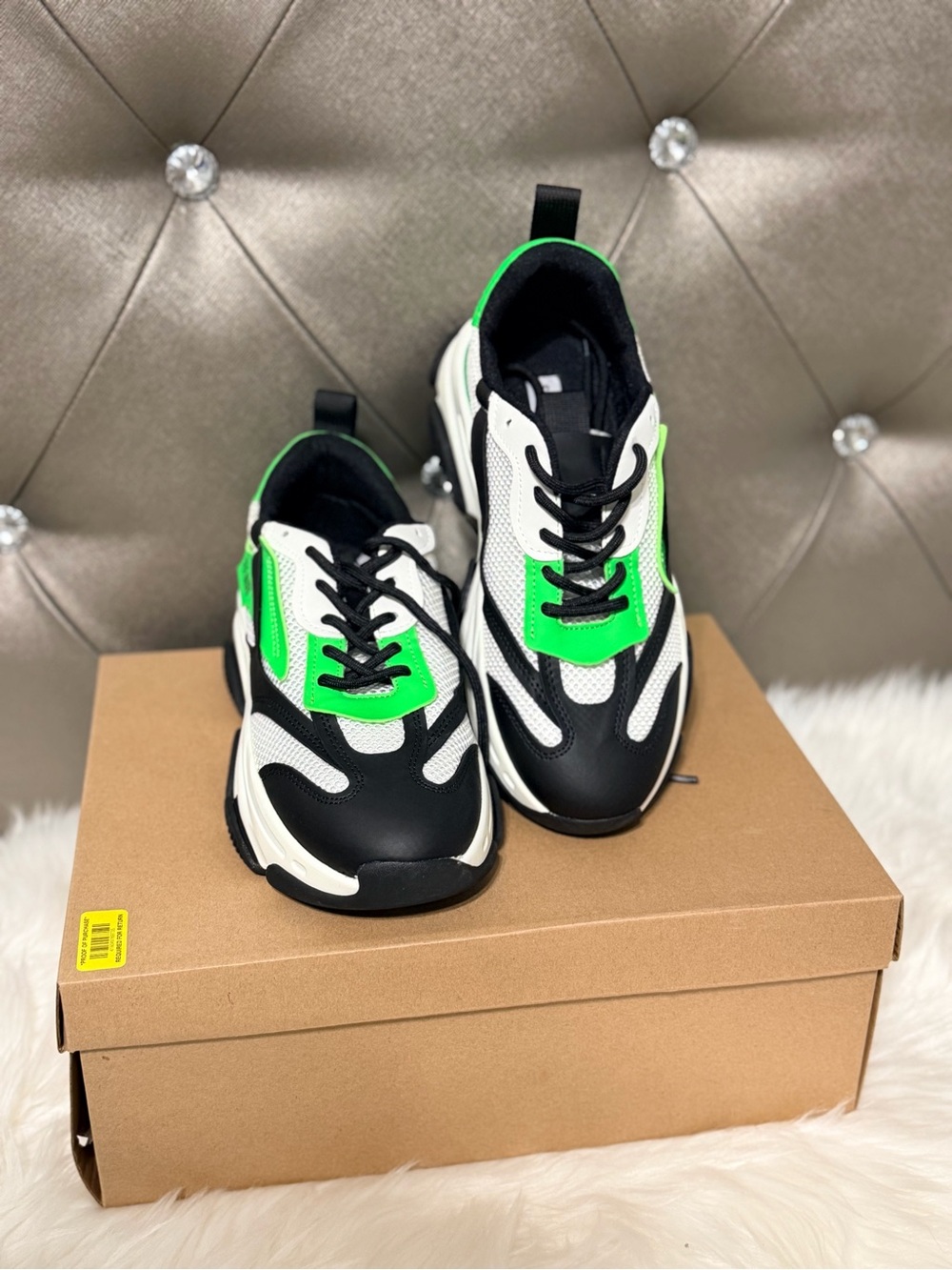 Steve Madden Possession Sneakers Black White Neon Green Chunky Sneakers